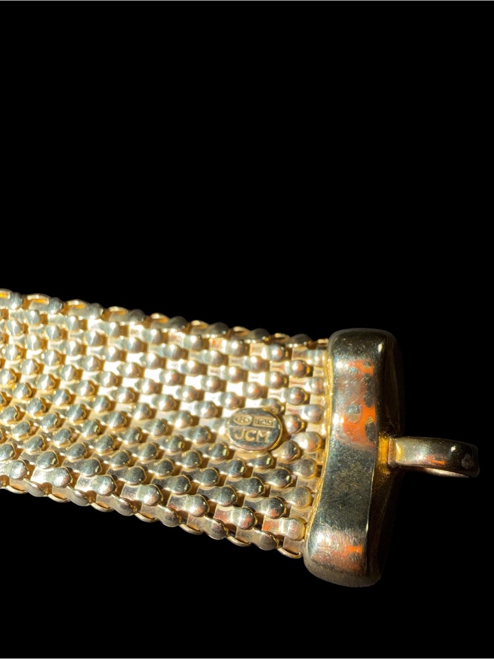 Vintage Italian JCM Gold Vermeil Over Sterling Silver Wide Mesh Bracelet 7.5" - Picture 4 of 5